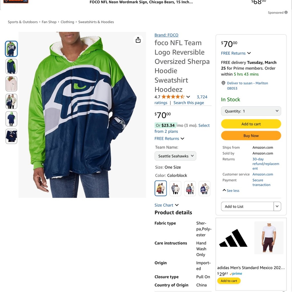 foco NFL Team
Logo Reversible
Oversized Sherpa
Hoodie
Sweatshirt
Hoodeez